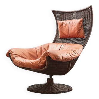 Gerard van den Berg Lounge Chair in Rattan and Leather for Montis 1970s