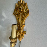 Pair of vintage gilded wood electric wall sconces