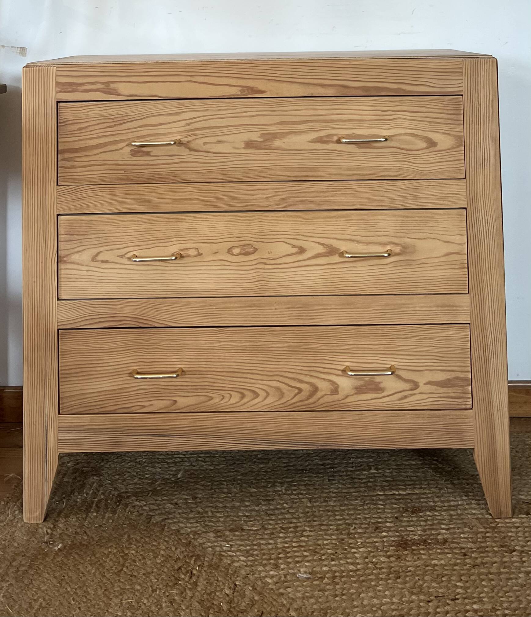 Vintage wooden commode with 3 drawers - tapered legs