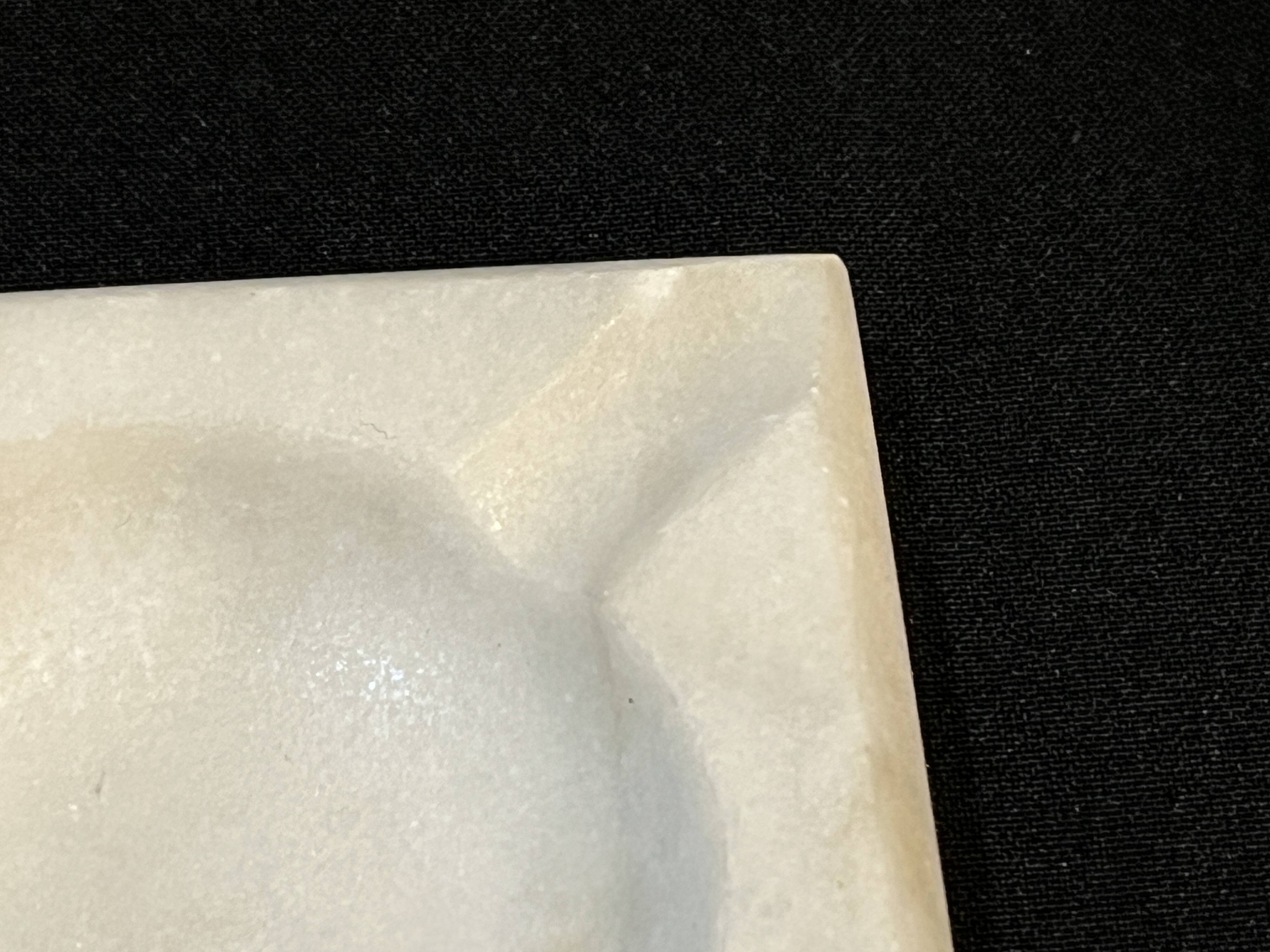 Vintage ashtray in white marble square 1970s Carrara Italy