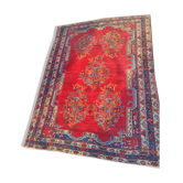 Tapis d'Orient vintage en laine noué main rouge et bleu