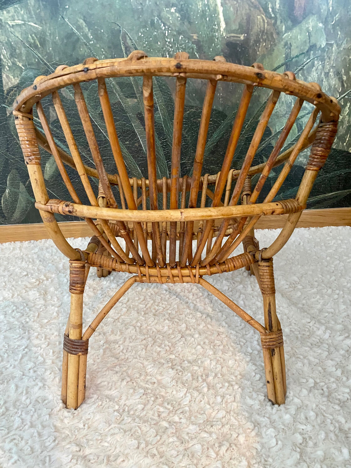 Vintage children's rattan armchair, bamboo rattan chair