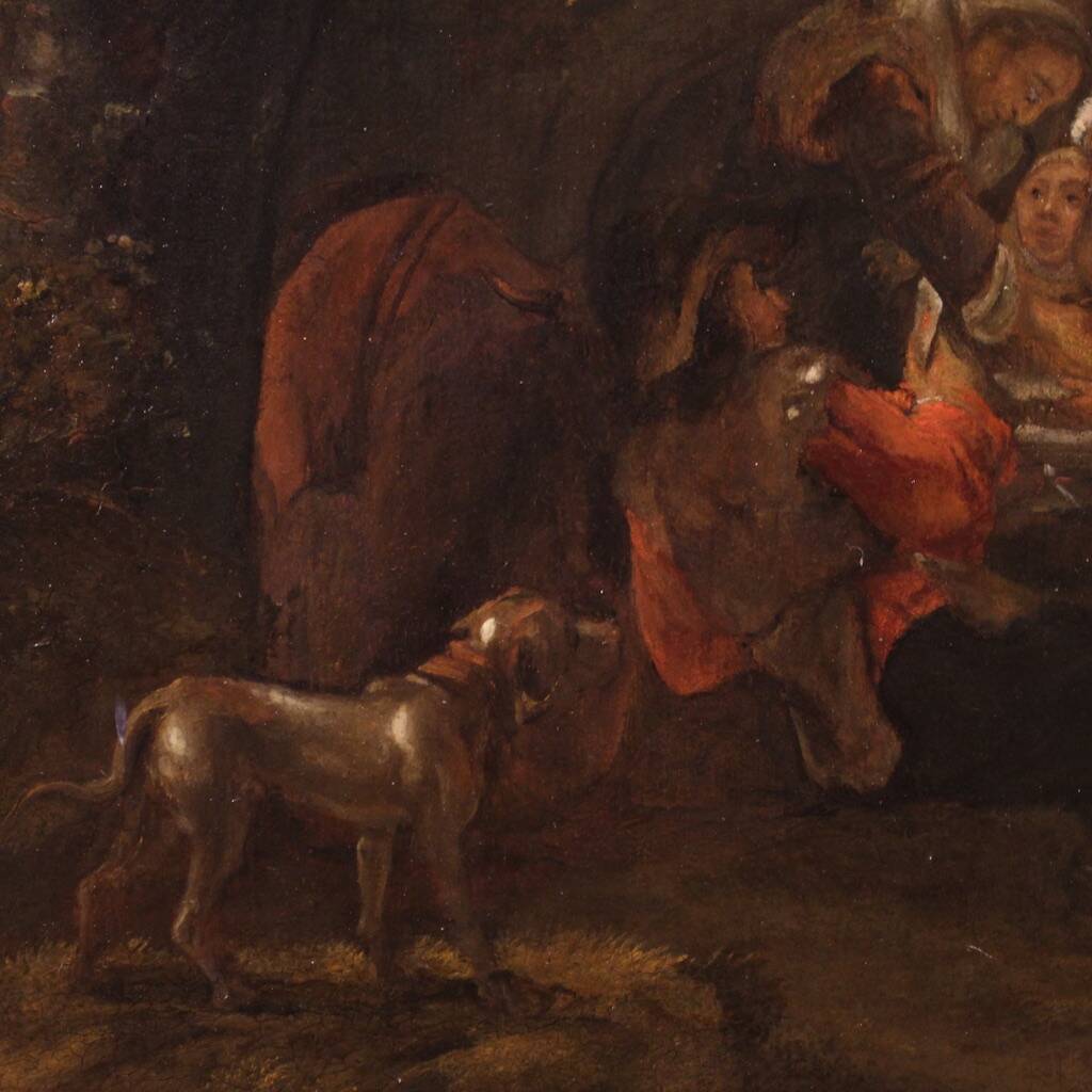 18th century Flemish painting on panel, card players