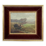 Tableau «Paysage de campagne», huile sur isorel signée