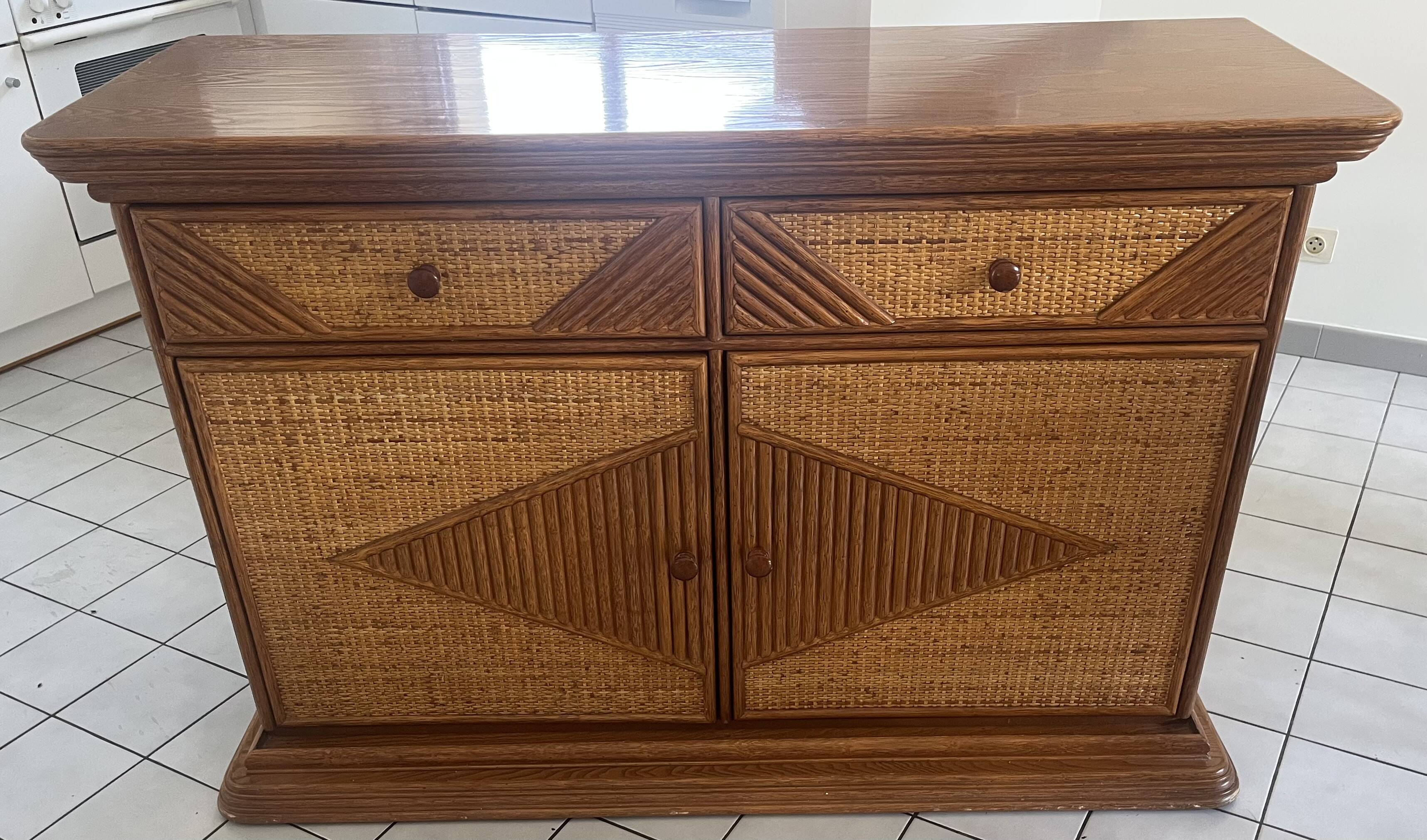 Buffet, vintage wicker commode in Riviera style, 1970s.