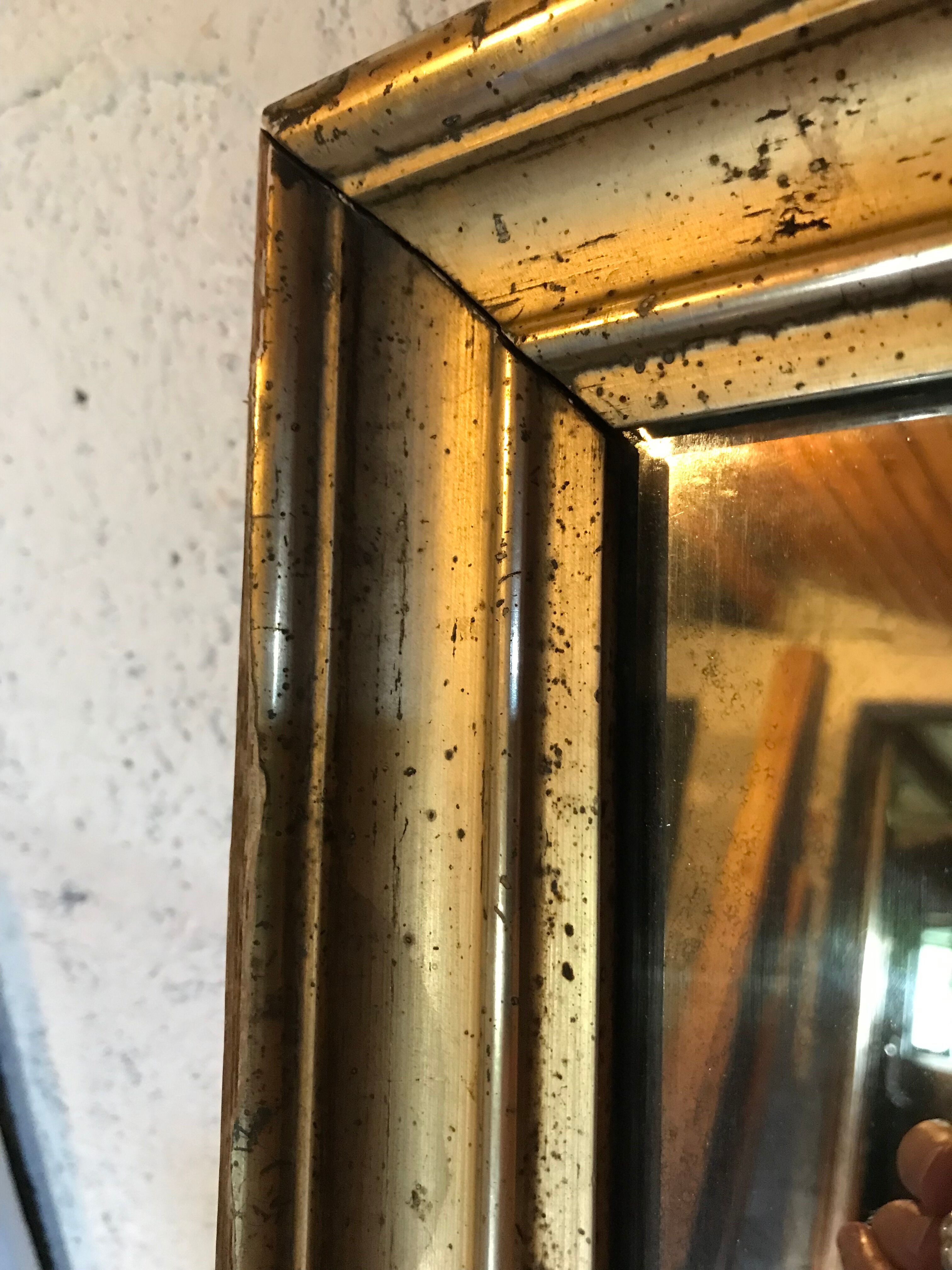 Mirror with golden mercury parquet signed david frame wood and stuck