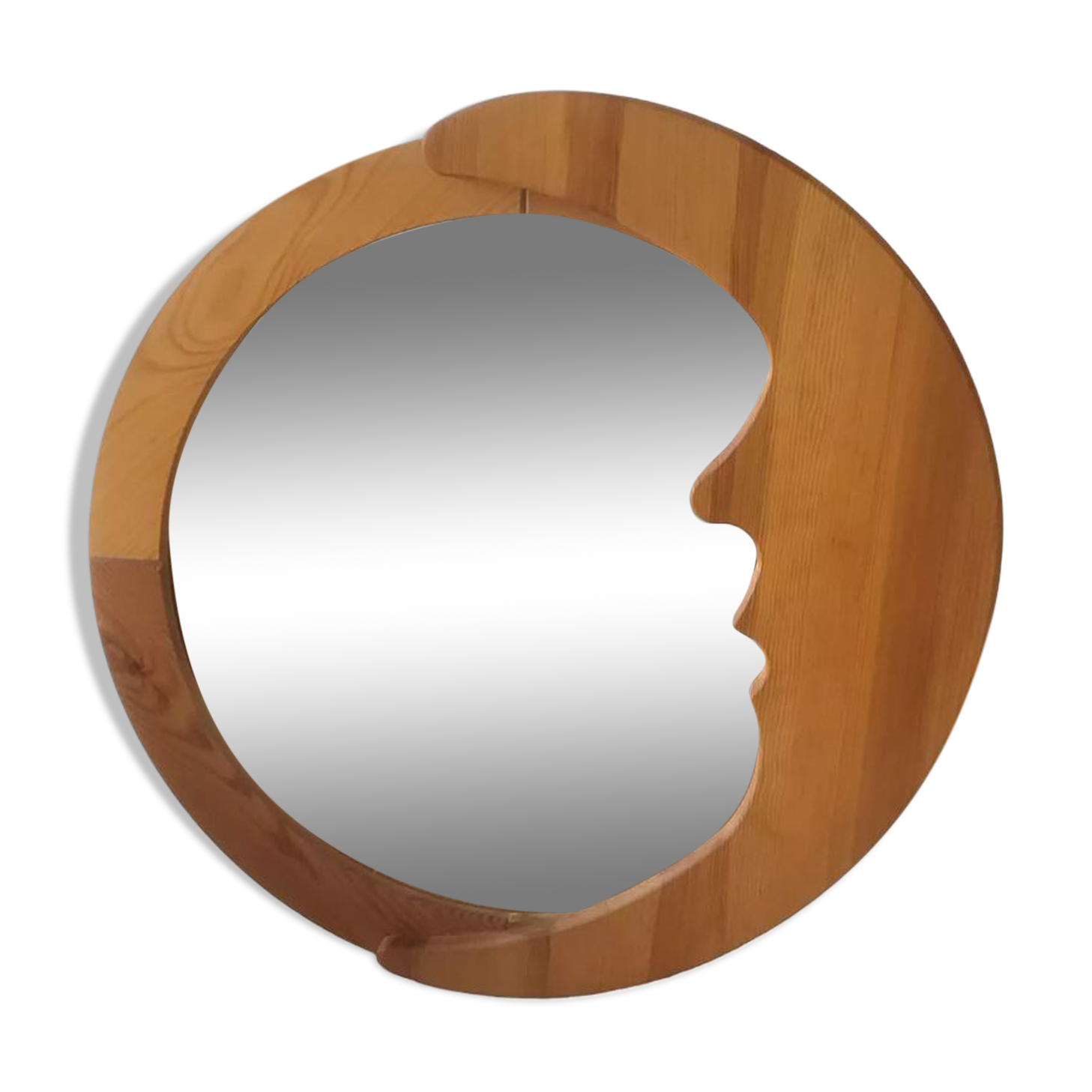 Miroir rond en pin forme lune