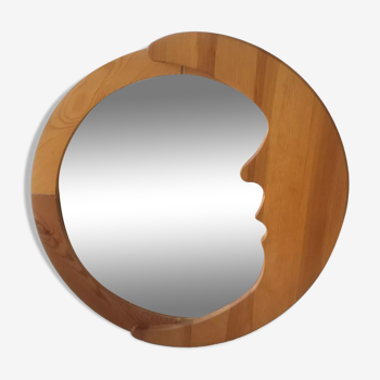 Miroir rond en pin forme lune