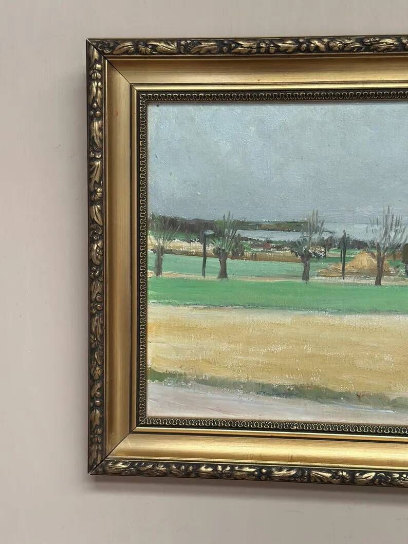 Original Swedish Oil on Panel – “Red Cottages” by Unknown Artist– Signed – Vintage & Framed – 48 × 40 cm (18.8" × 15.7")