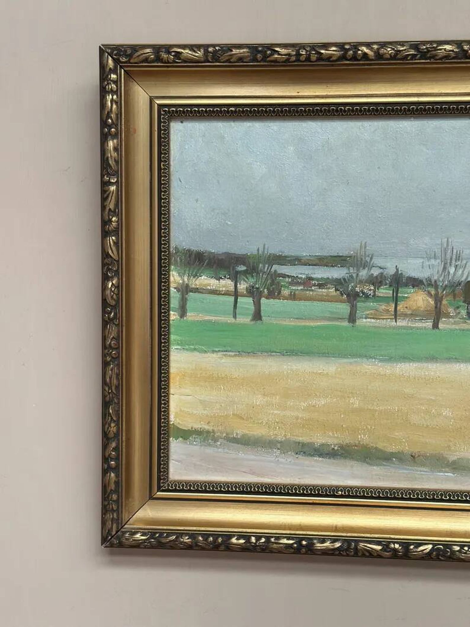 Original Swedish Oil on Panel – “Red Cottages” by Unknown Artist– Signed – Vintage & Framed – 48 × 40 cm (18.8" × 15.7")