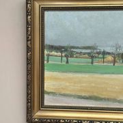 Original Swedish Oil on Panel – “Red Cottages” by Unknown Artist– Signed – Vintage & Framed – 48 × 40 cm (18.8" × 15.7")