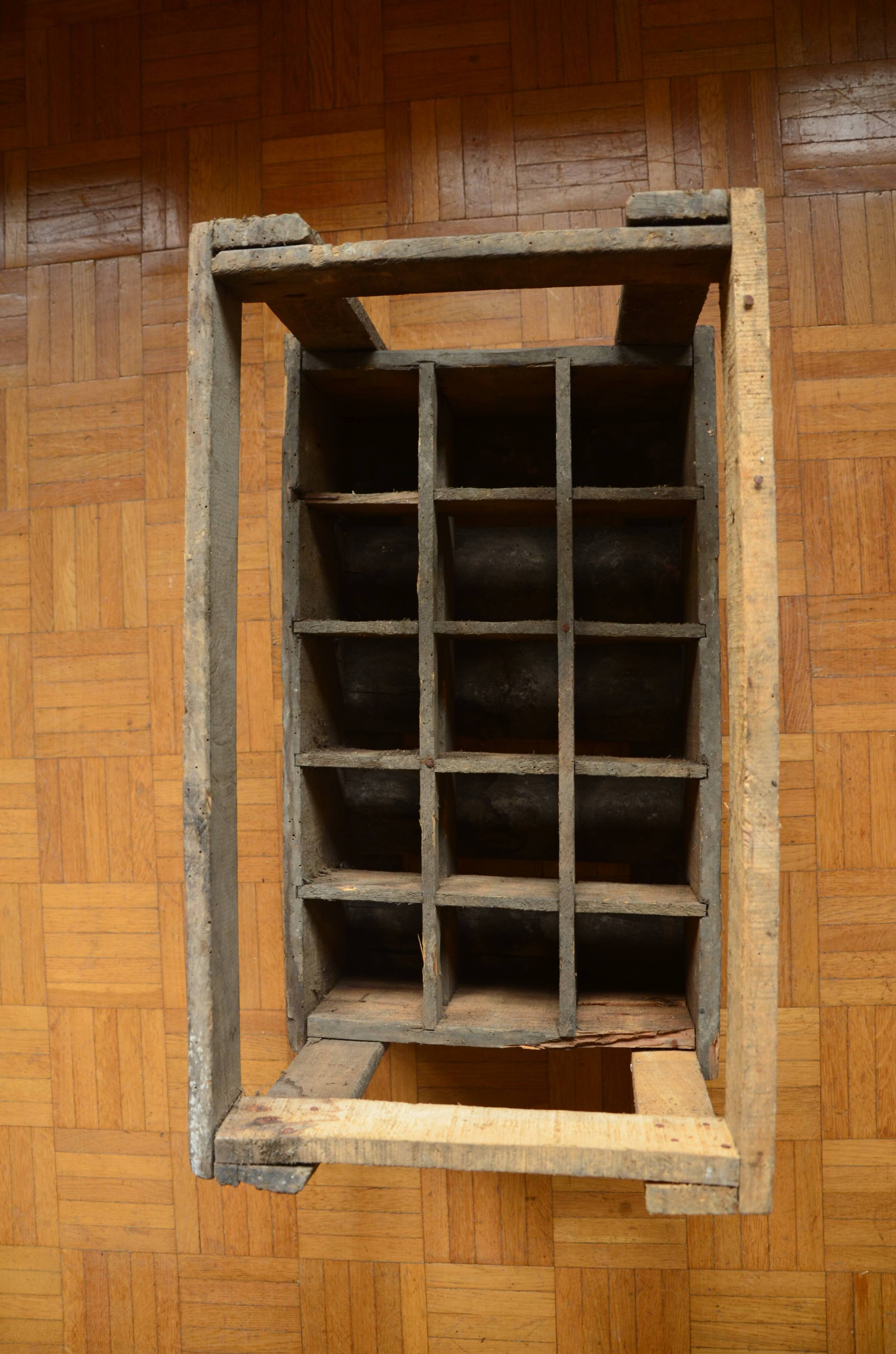 Old wooden bottles box