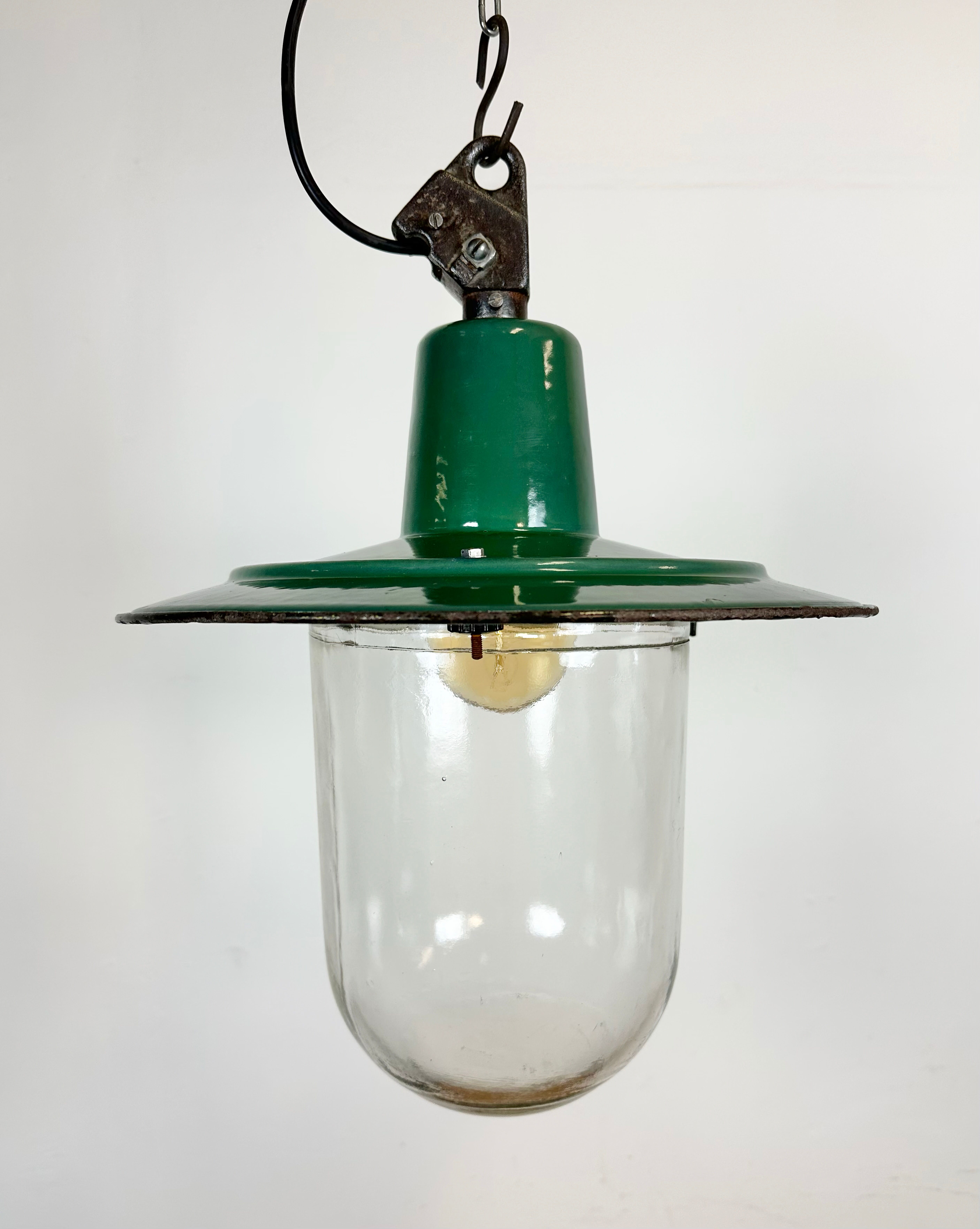 Green Enamel and Cast Iron Industrial Pendant Light, 1960s