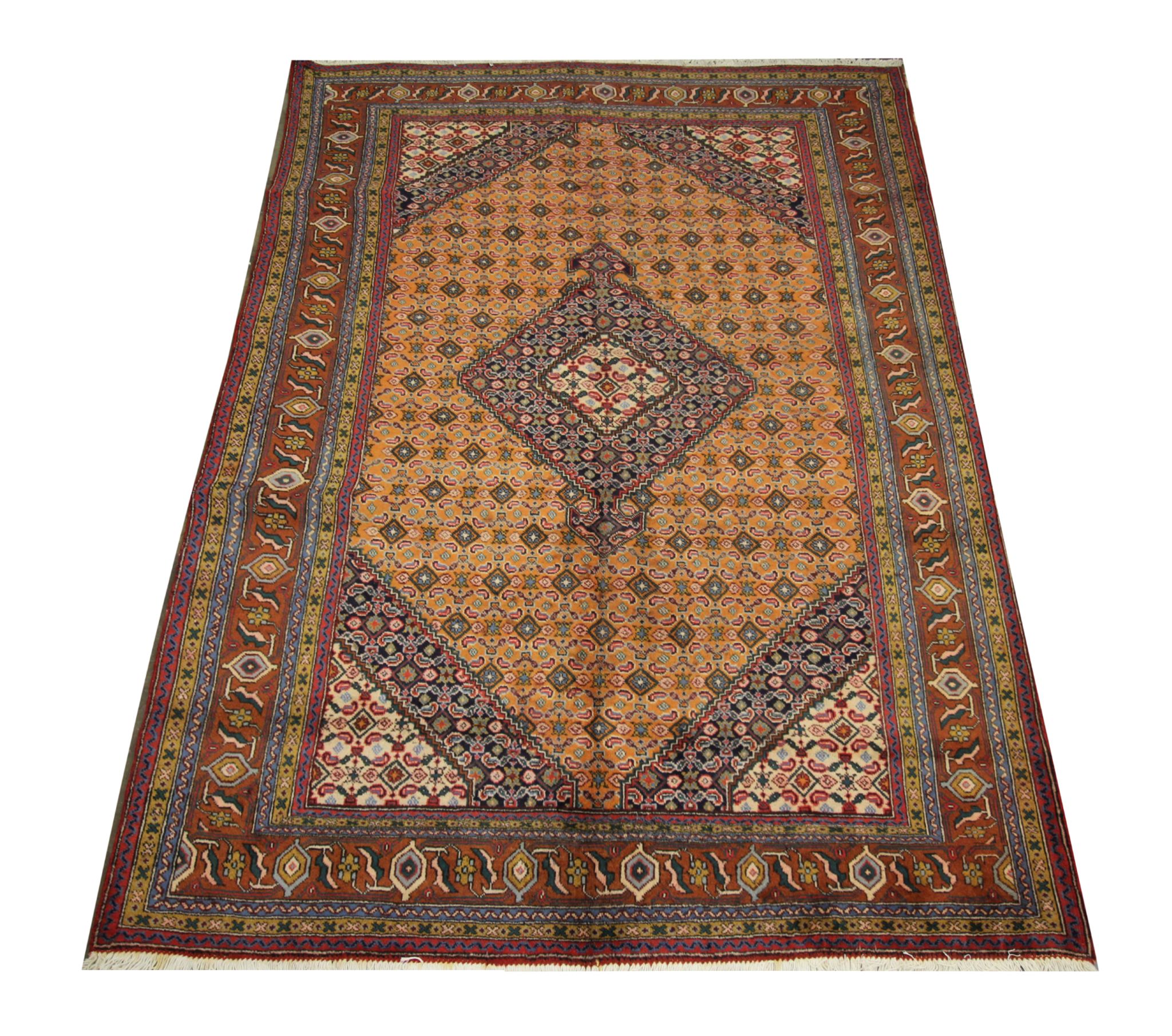 Vintage persian living room rug handwoven red wool ardebil carpet area rug- 197x292cm