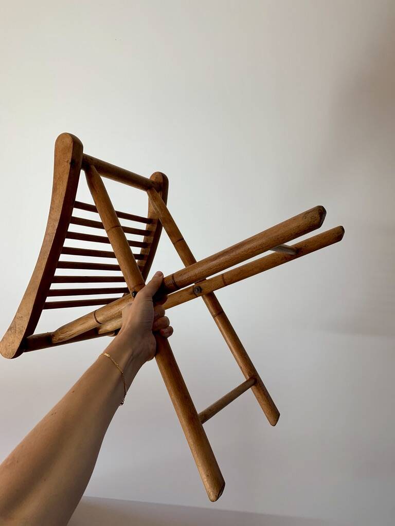 folding wooden stool bamboo style early 20th century