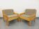 Set of 2 vintage fireside chairs in pine and fabric from the 70s