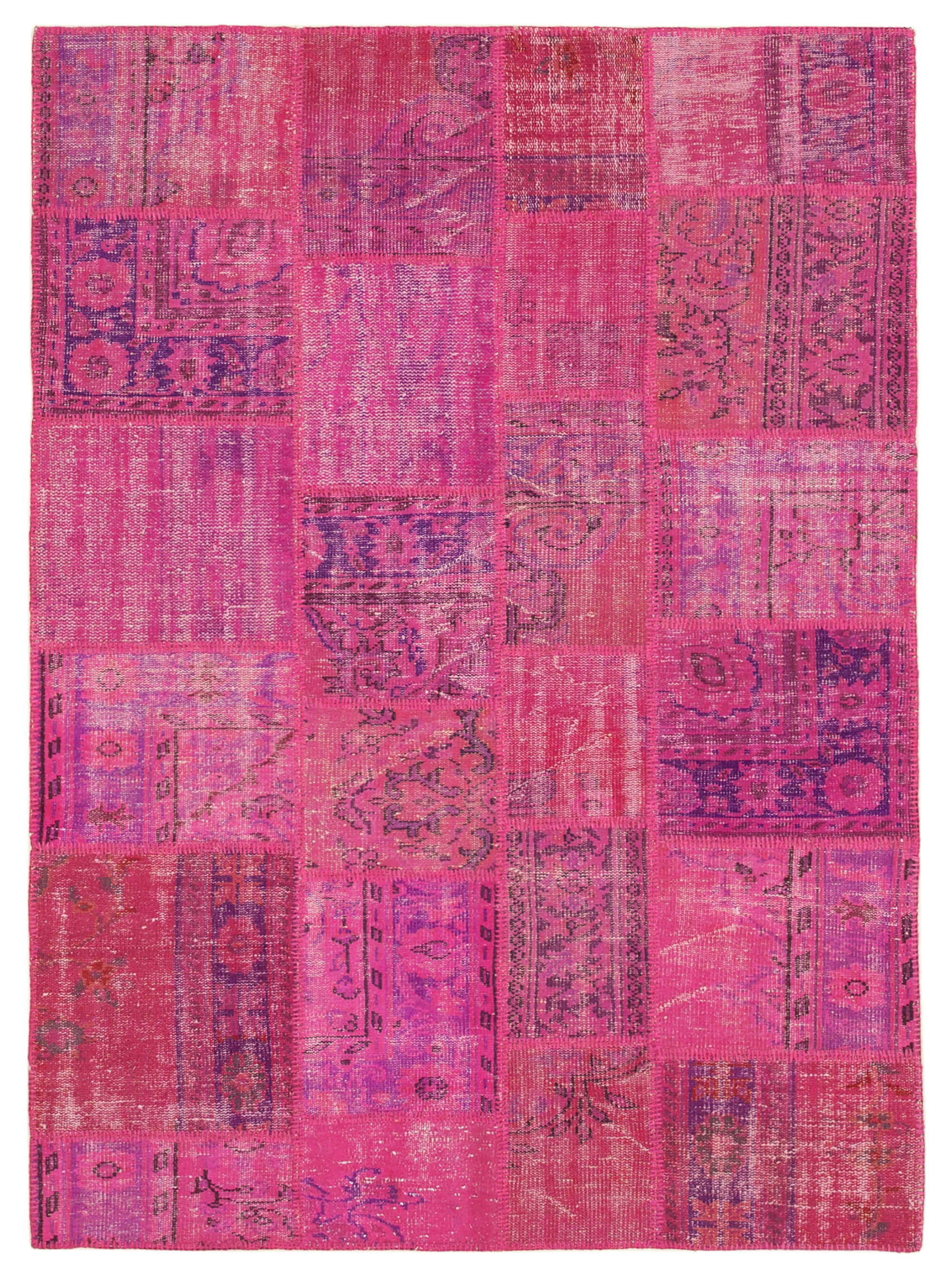Hand-Knotted Oriental Vintage 175 cm x 242 cm Pink Patchwork Carpet