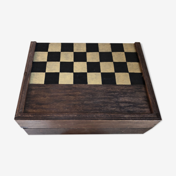 Ancien jeu bois double face damier dames échecs backgammon jouet vintage