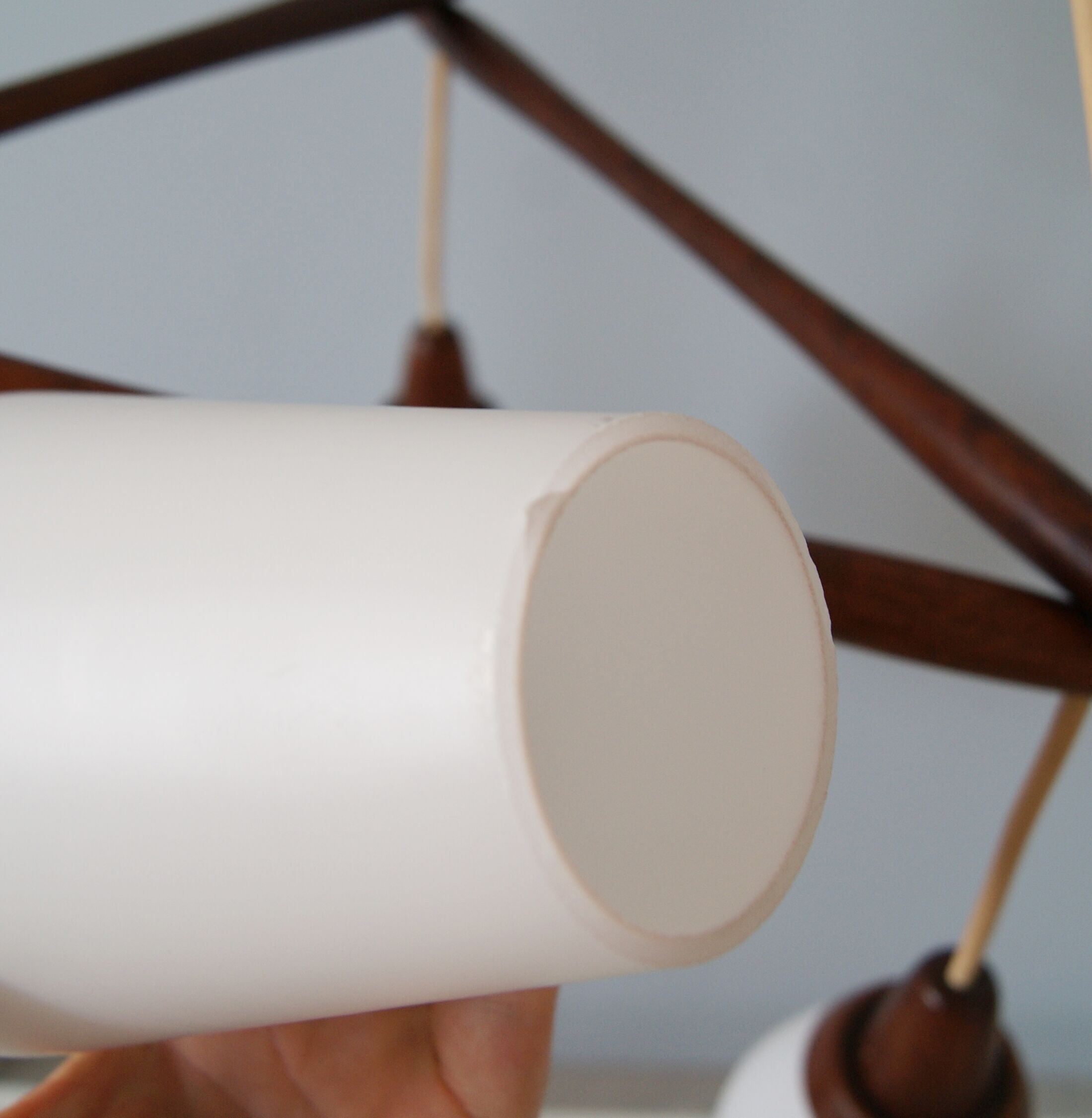 Danish teak hanging lamp three-flamed