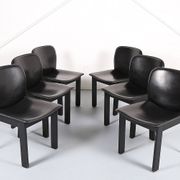 Lot de 6 chaises de salle à manger en bois et cuir noir