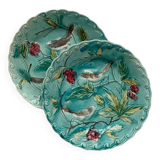 2 assiettes en barbotine oiseaux Onnaing, fin XIXème