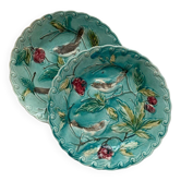 Two Onnaing barbotine bird plates, late 19th century