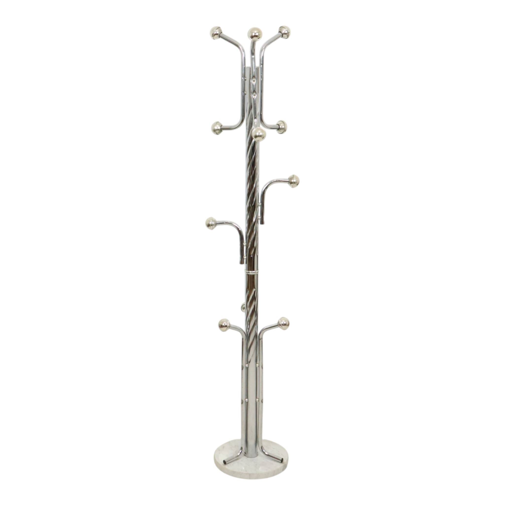Vintage Standing Coat Rack Chrome Marble Space Age 166cm