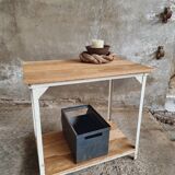 Industrial table side table iron with oak