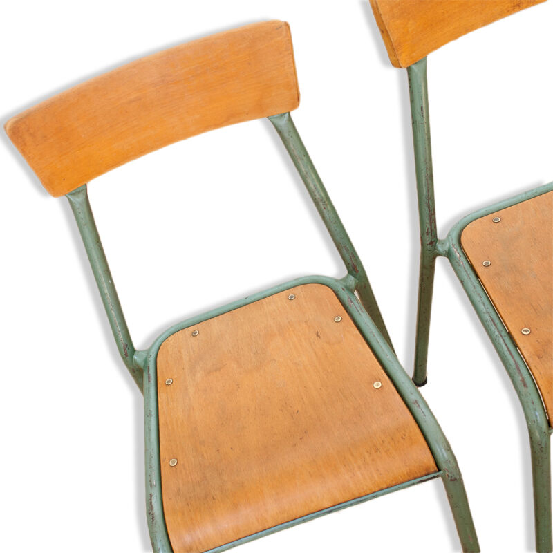 Pair of stella school chairs in wood and metal from the year 1960