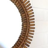 Vintage Bamboo Sunburst Wall Mirror / Mid Century Boho Decor 1970's