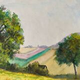 Watercolor painting "hilly and wooded plain" 20th century school