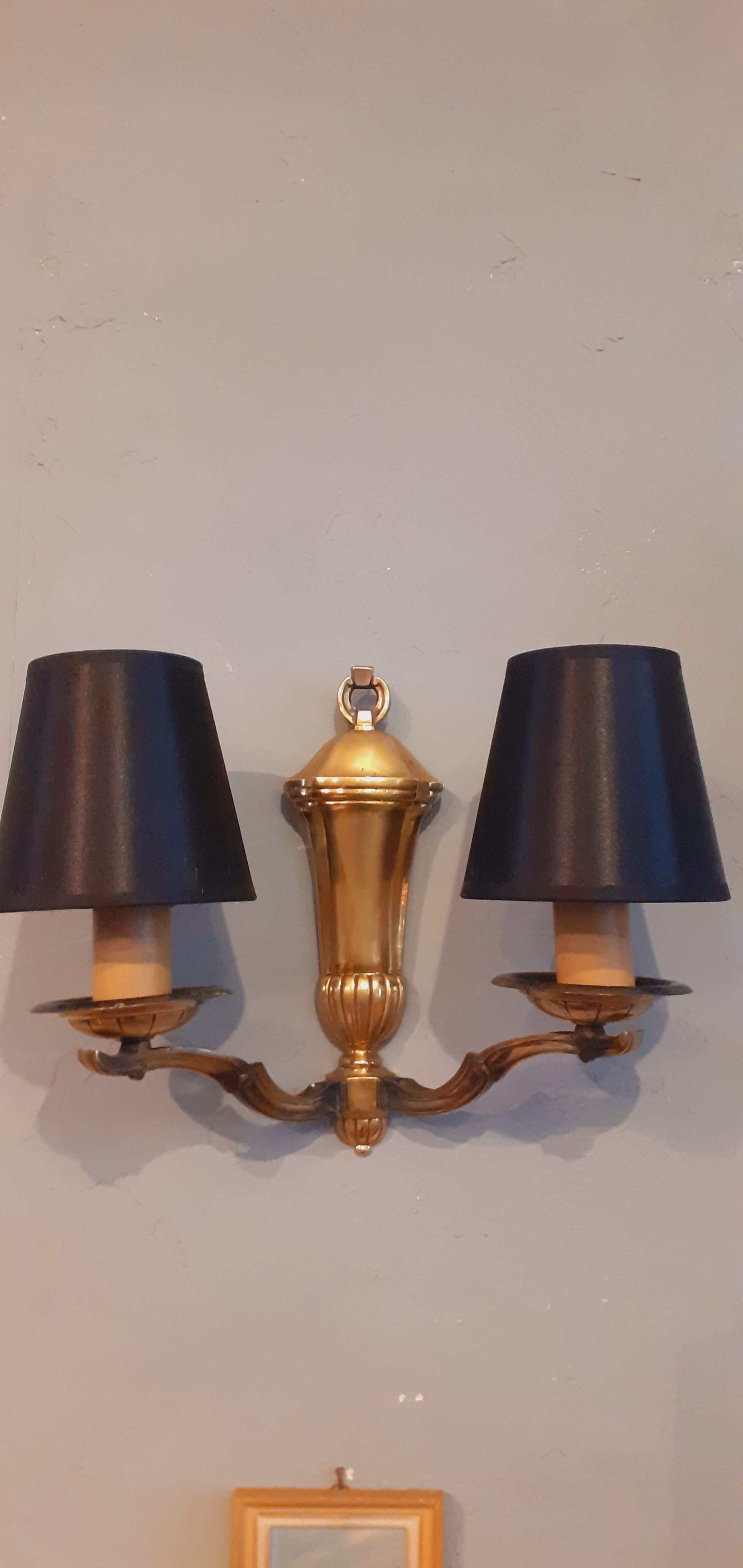 Pair of wall lamps double year 50 in bronze neo-classical style signed Petitot