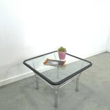 Glazen jaren 70 salontafel met chromen onderstel vintage