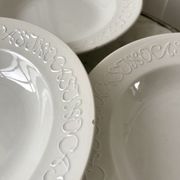 Set of 6 hollow plates Digoin Sarreguemines model Alphabet relief white 40s