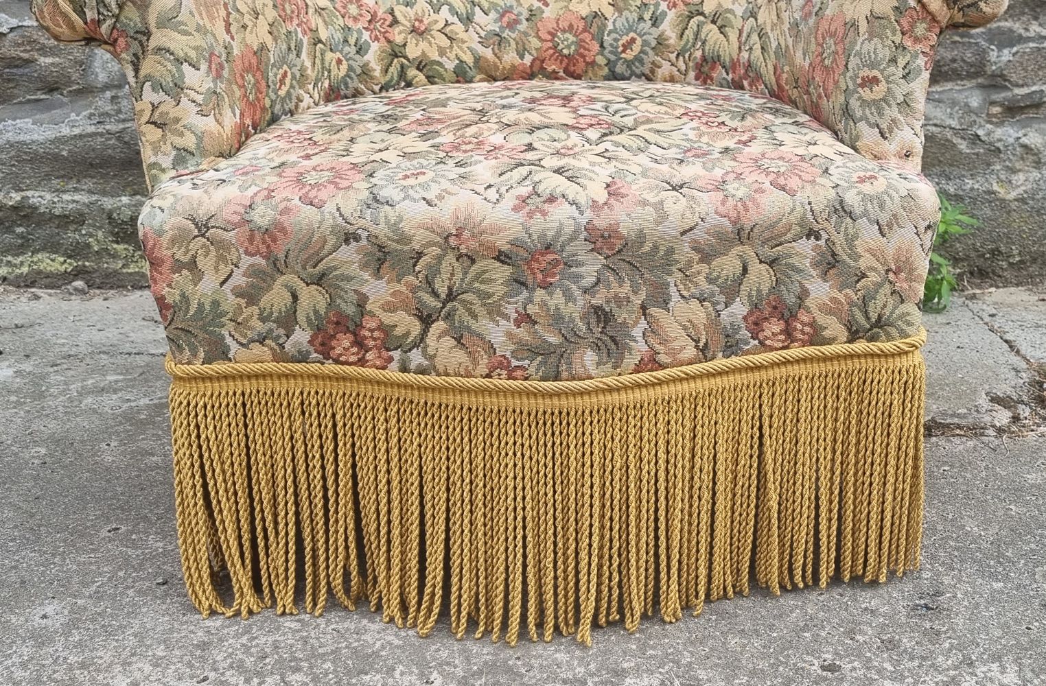 Toad armchair floral tapestry vintage 50s