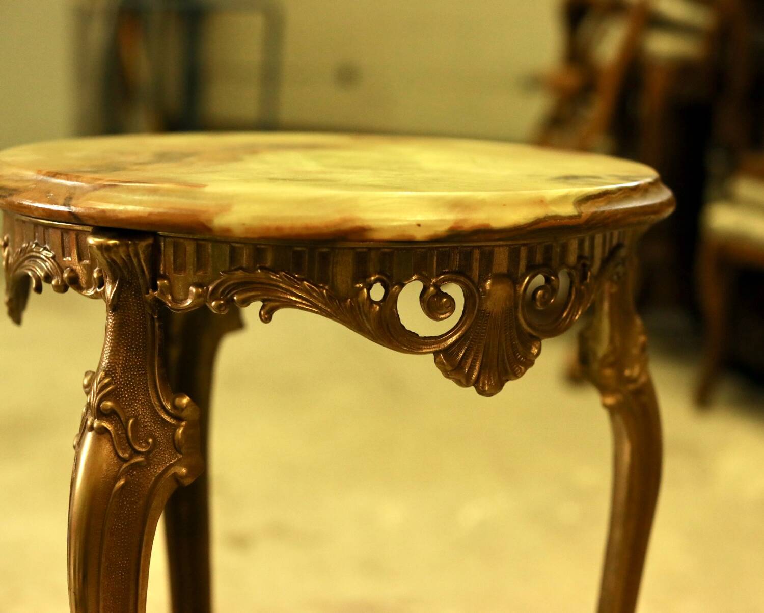Antique gilded rococo gueridon with 2 onyx tops – Napoleon III