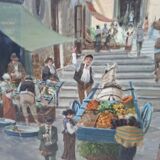 Dipinto a Olio di Francesco Tammaro Scena di Mercato Napoletana 80x130 cm