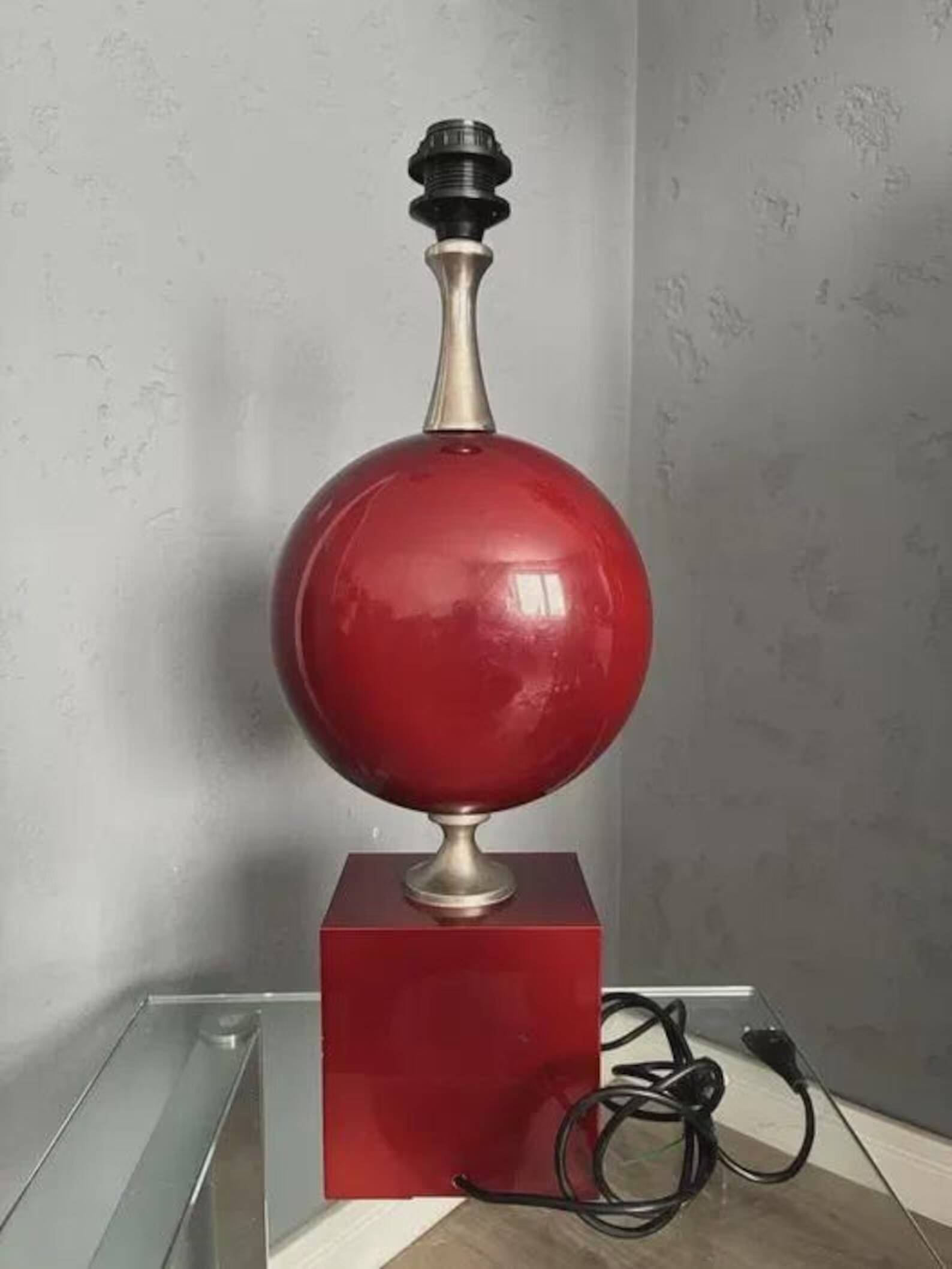 Lamp by Philippe Barbier Vintage 1970s France Burgundy Color