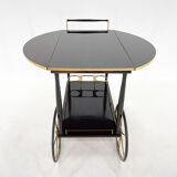 Mid-century italian brass & stained mahagony in high gloss finish bar cart