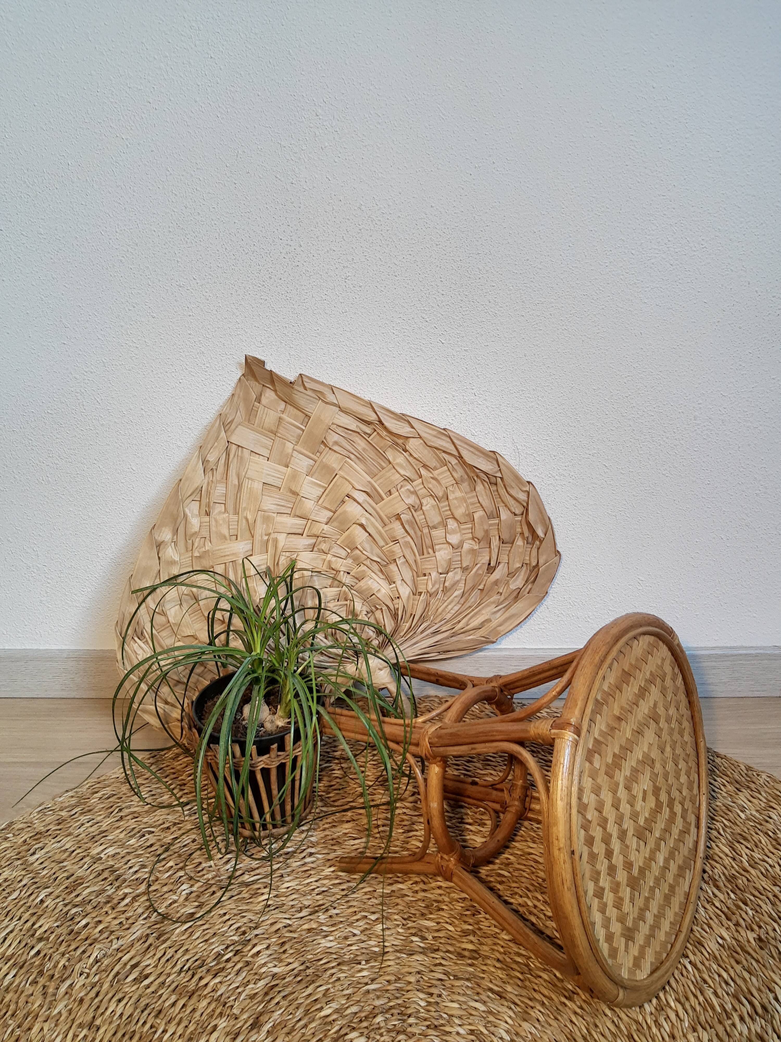 Plant holder in rattan and vintage bamboo