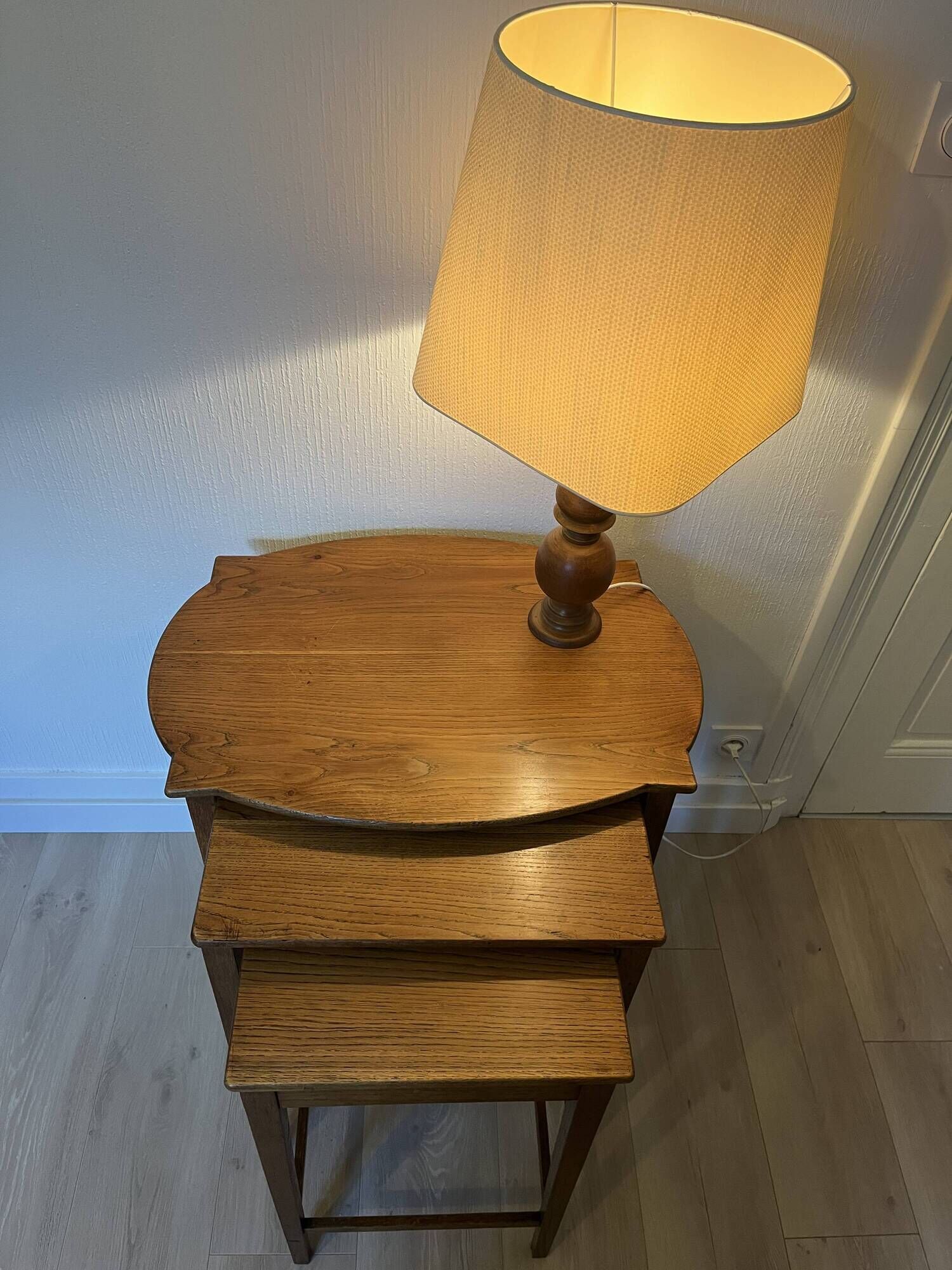 Vintage 1960s nesting tables in solid oak.