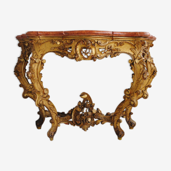 Console Louis XV en bois doré dessus marbre