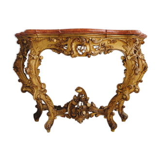 Console Louis XV en bois doré dessus marbre