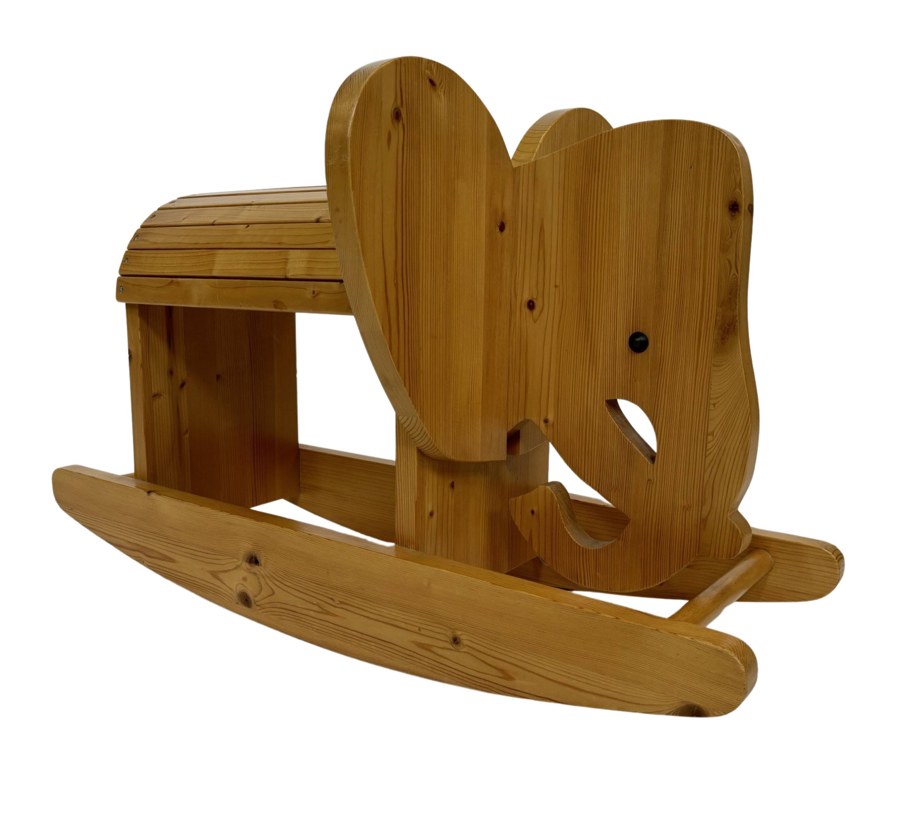 Vintage Swedish design Wooden Rocking Elephant jr  80's design