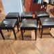 Brown leather square stool with wooden legs – padded seat