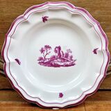 Ancien plat rond creux Gien modèle Paysage rose 1938/1960
