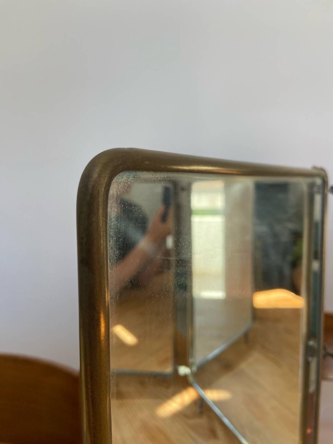 Metal triptych mirror from the 1950s