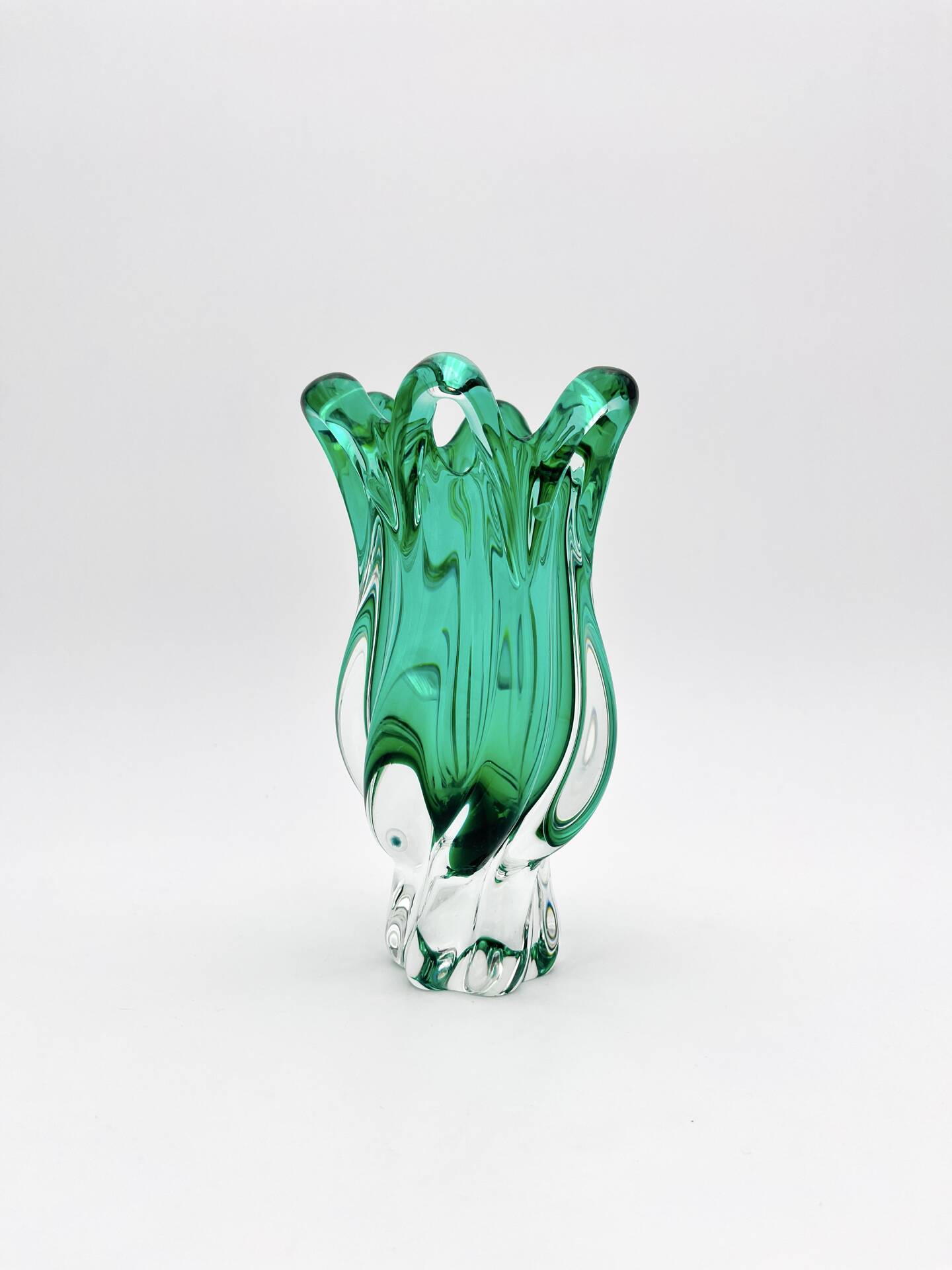 Vase Josef Hospodka Chřibská Cristal de Bohême Emerald Green 18 cm c60
