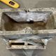 1950s faux wood cement planter, old water mill