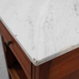 French Art Deco Wood & Grey Marble Top Nightstand, 1920s